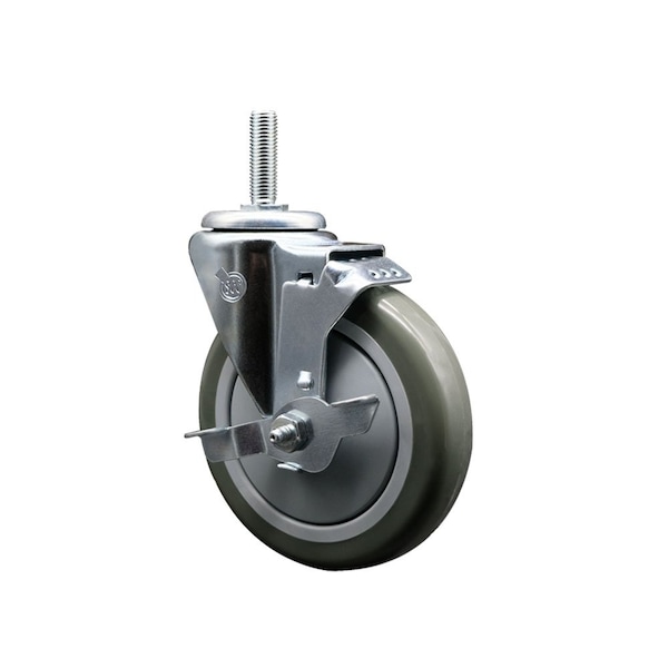 5 Inch Gray Polyurethane Wheel Swivel 58 Inch Threaded Stem Caster with Brake SCC